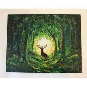 Deer Within The Woods - Original Oil Painting on Art Board by Gabrielle Man Cave